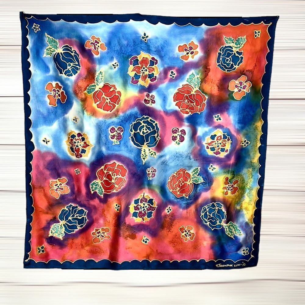 Jennifer Eve Silks Absolutely Unique Silk Square Scarf Hand-Painted Hand Rolled